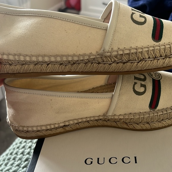 GUCCI Women's GG Logo EU 39 Web cream color Canvas Espadrilles Flats - Picture 13 of 16